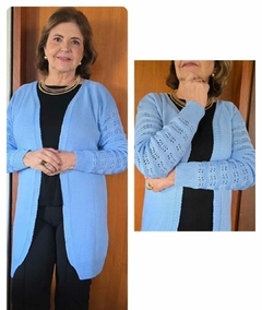 CS-0314- Casaco tricot de lã azul claro manga trabalhada - comprar online