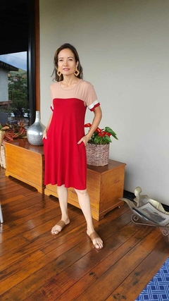 VE-0666- Vestido curto bicolor marsala/rosê