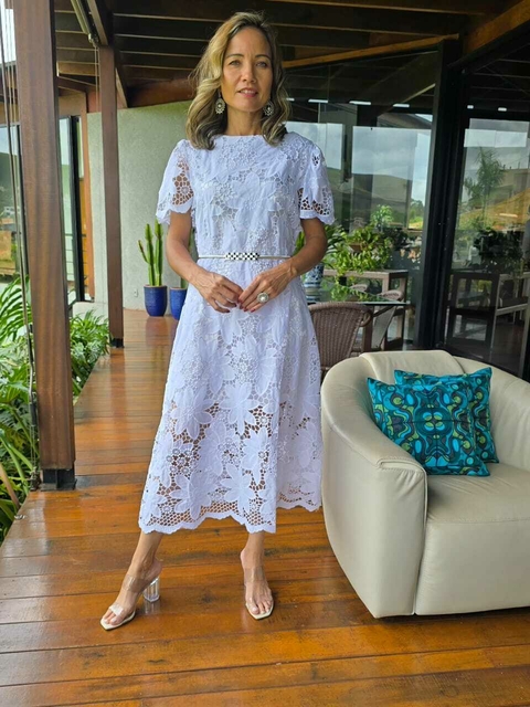 VE-0781 - Vestido renda fls grandes forro prateado