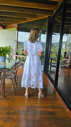 VE-0781 - Vestido renda fls grandes forro prateado - loja online