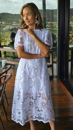 Imagem do VE-0781 - Vestido renda fls grandes forro prateado