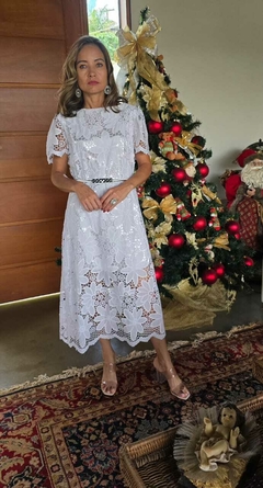 VE-0781 - Vestido renda fls grandes forro prateado