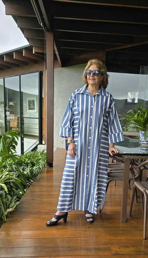 VE-0793A - Chemise tricoline listras marinho/branco