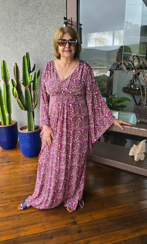 KA-0022-Kaftan indiana mangas poderosas estampa fuccia - comprar online