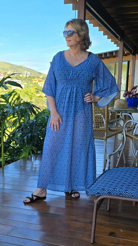KA-0023-Kaftan estampa geométrica azul - comprar online