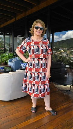 VE-0819 - Vestido longuete liganete estampa laranja/ terracota/ preto / off na internet