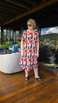 VE-0819 - Vestido longuete liganete estampa laranja/ terracota/ preto / off - Kelch