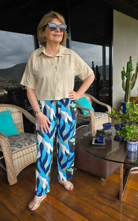 CA-0249- Calça liganete estampa turqueza/ branco/ marinho - comprar online