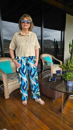 CA-0249- Calça liganete estampa turqueza/ branco/ marinho na internet