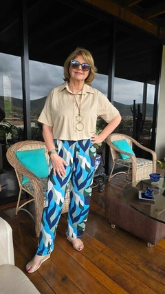 CA-0249- Calça liganete estampa turqueza/ branco/ marinho - loja online