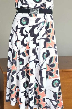 VE-0822- Vestido fluity estampa abstrata fundo off sem mangas - Kelch