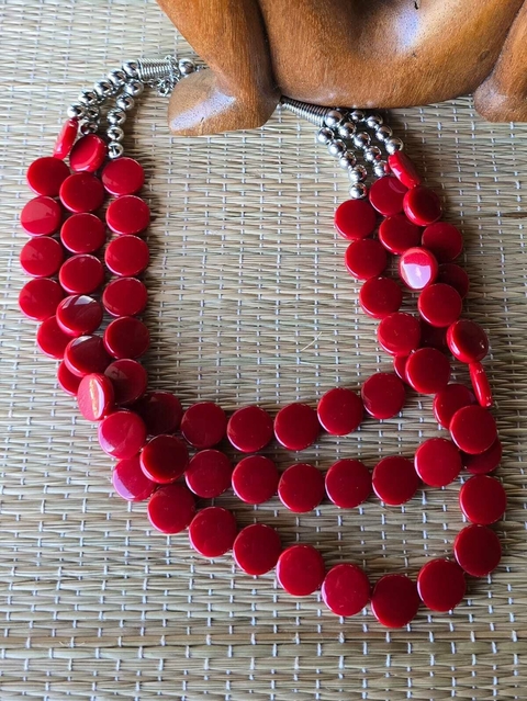 CO-0732 - Colar Cassia 3voltas pastilhas vermelhas - comprar online