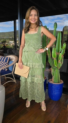 VE-0844A- Vestido longo tricot com babadinhos, verde - comprar online