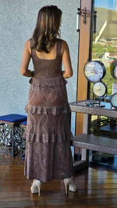 VE-0844- Vestido longo tricot com babadinhos, marrom - Kelch