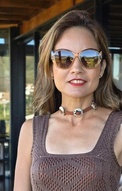 CO-0722A - choker camurca caramelo 3discos western dourado na internet
