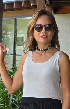 CO-0722 - choker camurca preta 3discos western prateado na internet