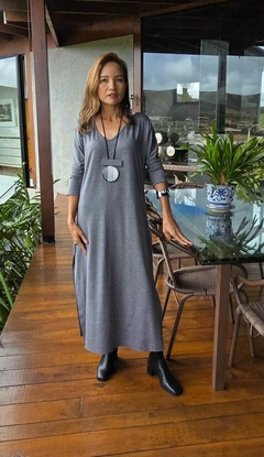 VE-0860D- Vestido Alice cinza longo básico - comprar online