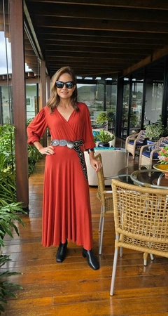 VE-0853B- Vestido Lavinia longo, tipo cashecouer terracota na internet