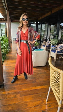VE-0853B- Vestido Lavinia longo, tipo cashecouer terracota - Kelch
