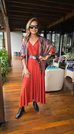 VE-0853B- Vestido Lavinia longo, tipo cashecouer terracota - loja online
