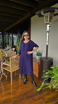 VE-0854B- Vestido Gabrielle marinho com pespontos branco na internet