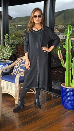 VE-0851- Vestido Stella midi com detalhe vertical na manga 3/4, preto - comprar online
