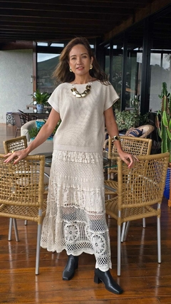 SA-0217 - Saia longa renda tipo crochê mais vazado off-white - Kelch