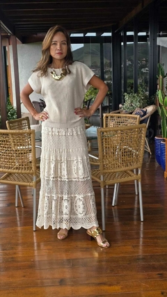 SA-0217 - Saia longa renda tipo crochê mais vazado off-white - loja online