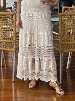 SA-0217 - Saia longa renda tipo crochê mais vazado off-white na internet