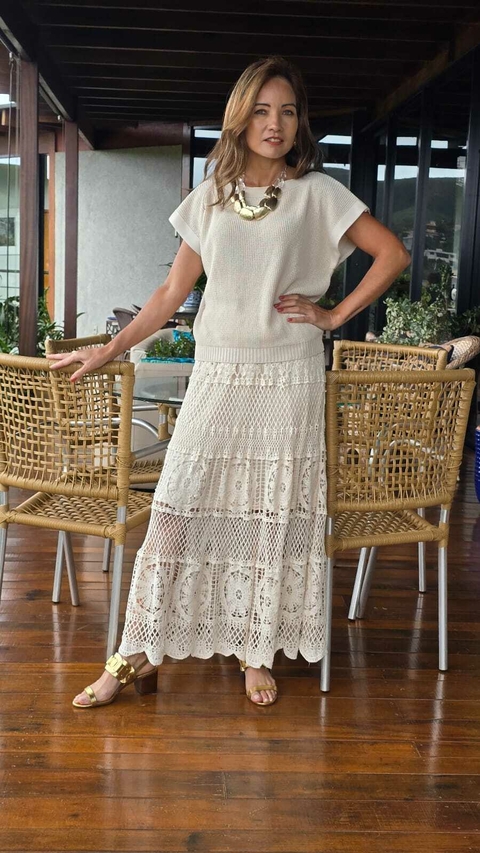 SA-0217 - Saia longa renda tipo crochê mais vazado off-white - comprar online