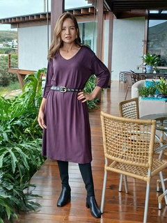 VE-0851A- Vestido Stella midi com detalhe vertical na manga 3/4, marrom na internet
