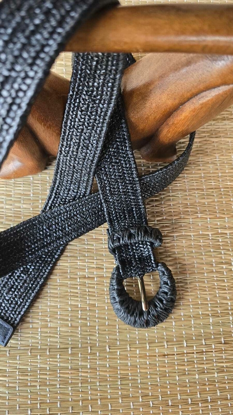 CI-0215- Cinto palha preto com elástico medio com fivela coberta - comprar online