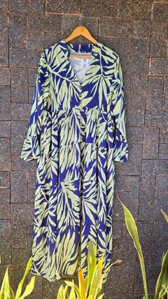 VE-0852- Vestido Iara em viscose com estampa verde e azul, modelo 3 Marias longo - comprar online