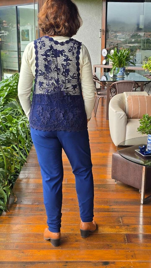 CS-0307 - Colete de renda guipir marinho escuro mais comprido - comprar online