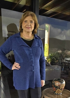CS-0323 - Casaco tricot marinho com gola e 5 botões cobertos - loja online