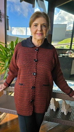 CS-0310 - Cardigan tricot de lã terracota/preto com botôes grandes - comprar online