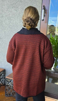 CS-0310 - Cardigan tricot de lã terracota/preto com botôes grandes - loja online