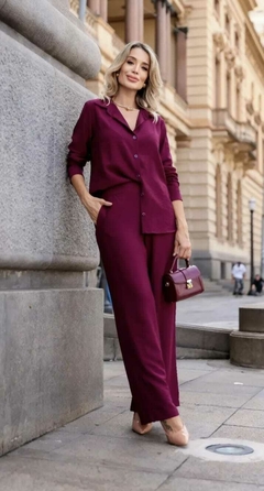 CJ-0197A - Conjunto calça e camisa tecido marrant burgundy ( vinho forte ) - comprar online