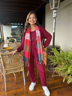 CJ-0198 - Trijunto calça/regata/cardigan em viscolycra vinho - loja online