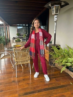 CJ-0198 - Trijunto calça/regata/cardigan em viscolycra vinho - Kelch
