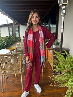 CJ-0198 - Trijunto calça/regata/cardigan em viscolycra vinho - comprar online