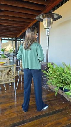 CJ-0201- Conjunto 2 peças calça preta /casaqueto risca de giz verde e preto - loja online