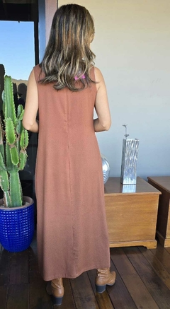 Imagem do VE-0863- Vestido longo linho tipo regata marrom