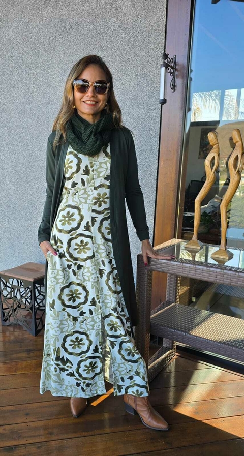 CS-0334A-Cardigan longo Helena em moletinho verde floresta - comprar online