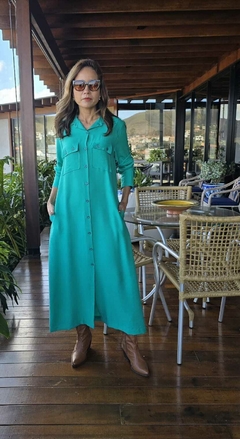 VE-0866- Vestido chemise em tecido marrant verde bandeira - comprar online
