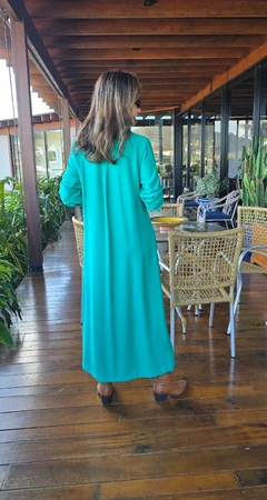 VE-0866- Vestido chemise em tecido marrant verde bandeira - loja online