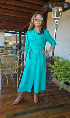 VE-0866- Vestido chemise em tecido marrant verde bandeira - Kelch