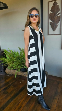 Imagem do VE-0864- Vestido longo malha maquinetada listras largas PR&BR