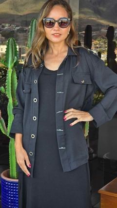 BS-0870A - Blusa tipo camisa, tecido Oxford preto botoes com travinha super diferentes - comprar online