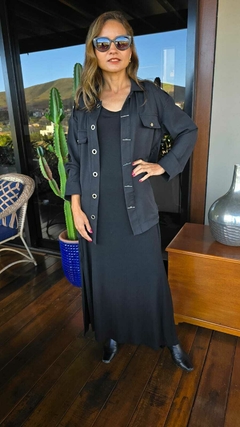 Imagem do BS-0870A - Blusa tipo camisa, tecido Oxford preto botoes com travinha super diferentes